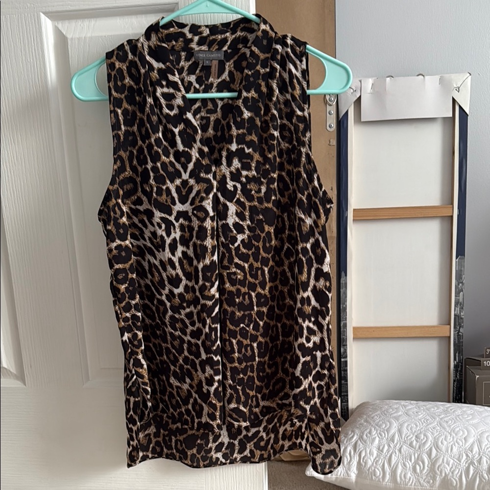 Leopard Print Sleeveless Blouse